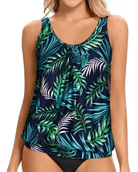 Adjustable Strap Athletic Tankini Top For Women-Leaf