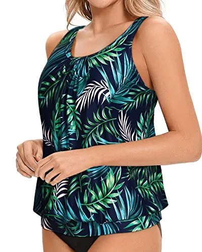 Adjustable Strap Athletic Tankini Top For Women-Leaf