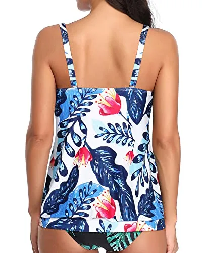 Athletic Style Women's Tank Top For Beach And Pool Parties-White And Blue Floral