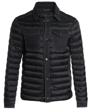 Black Nylon Puffer Jacket with Denim Trim