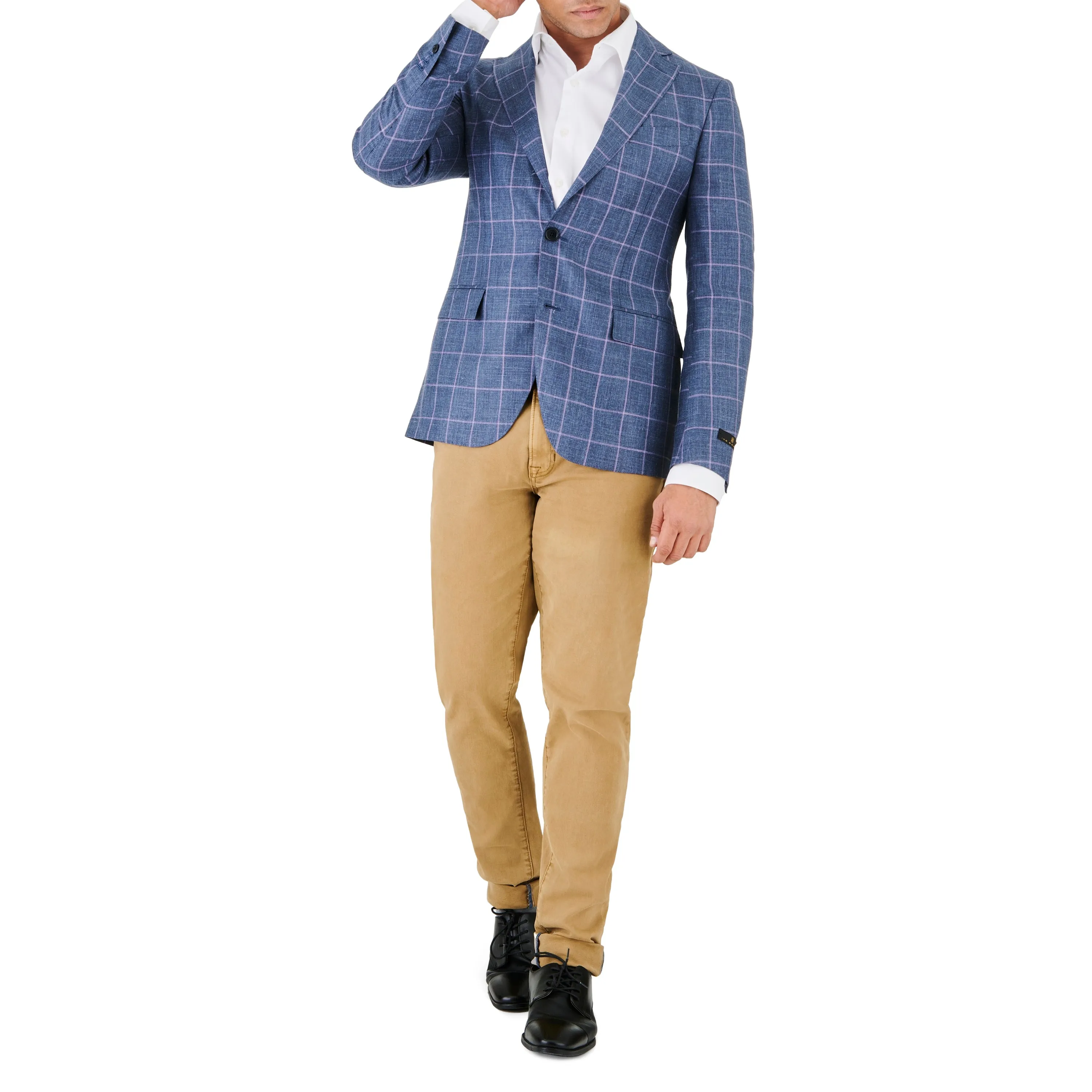 Blue Grey Sport Coat with Lilac Windowpane