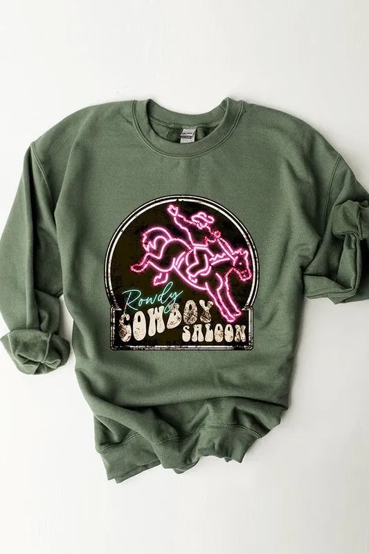 Cowboy Saloon Neon Sign Graphic Fleece Sweatshirt