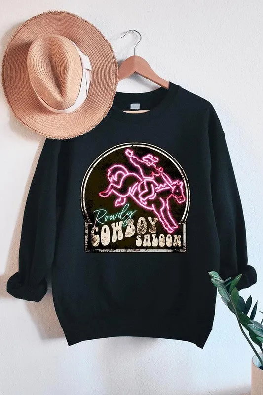 Cowboy Saloon Neon Sign Graphic Fleece Sweatshirt