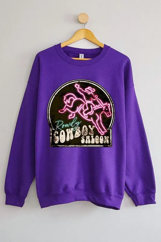 Cowboy Saloon Neon Sign Graphic Fleece Sweatshirt