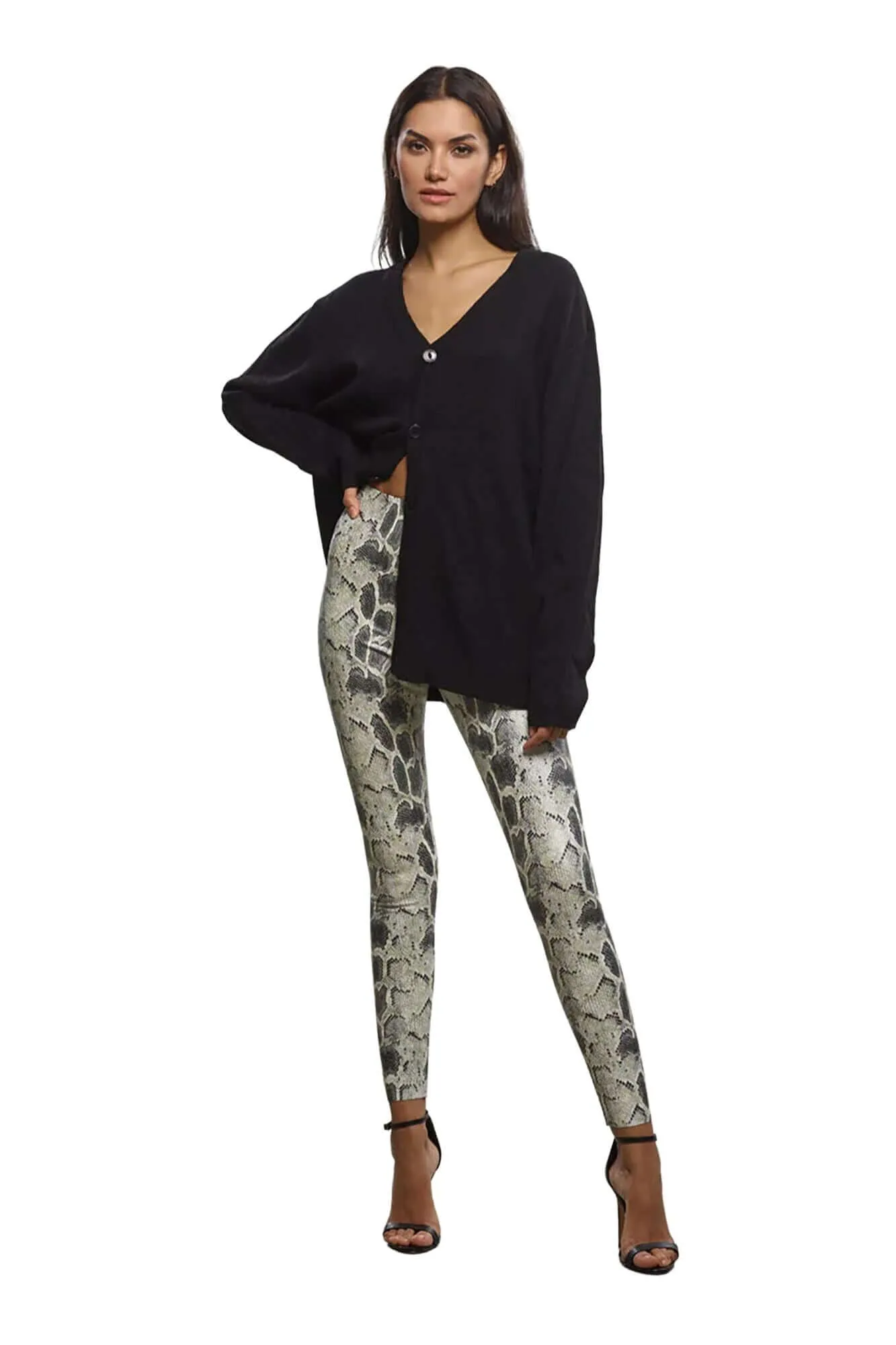 Faux Leather Animal Legging in Fog Python