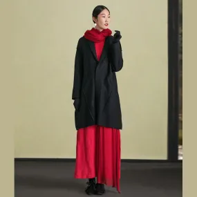 fine black woolen outwear plus size long sleeve Jackets & Coats embroidery women coats