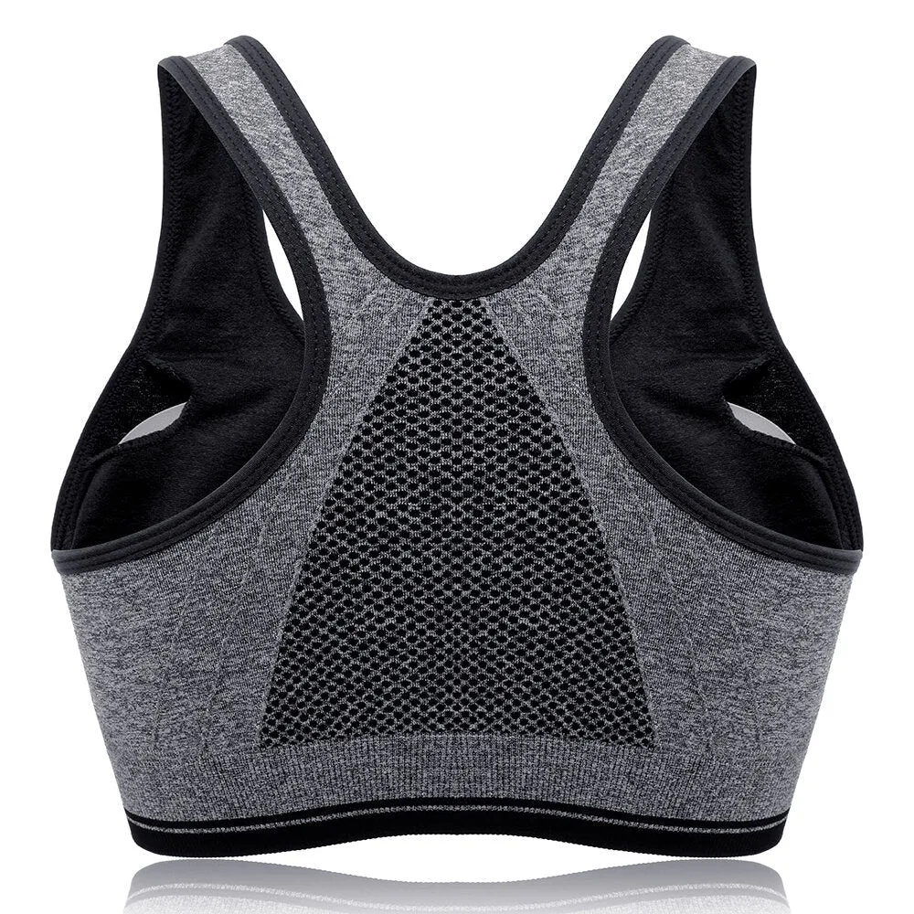 Front Zipper Padded Fitness Sports Shockproof Sporty Bra Tops