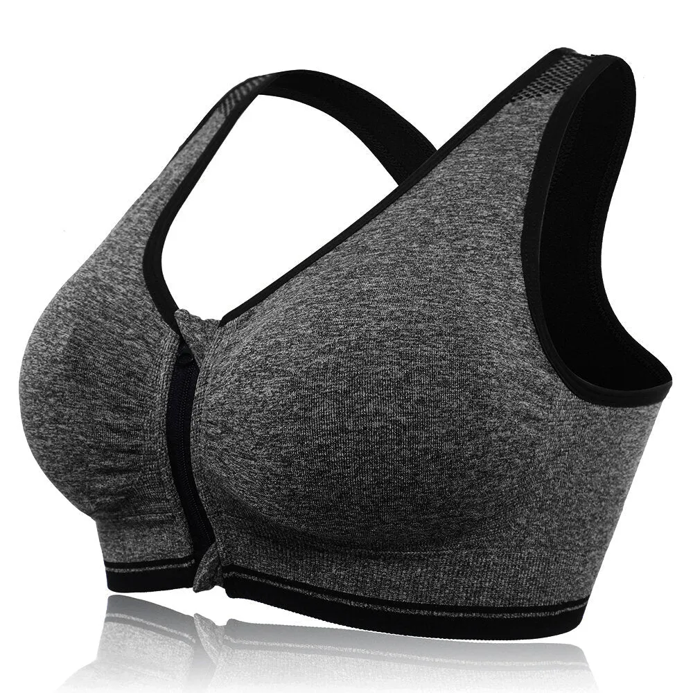 Front Zipper Padded Fitness Sports Shockproof Sporty Bra Tops