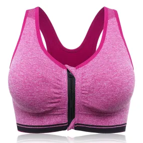 Front Zipper Padded Fitness Sports Shockproof Sporty Bra Tops