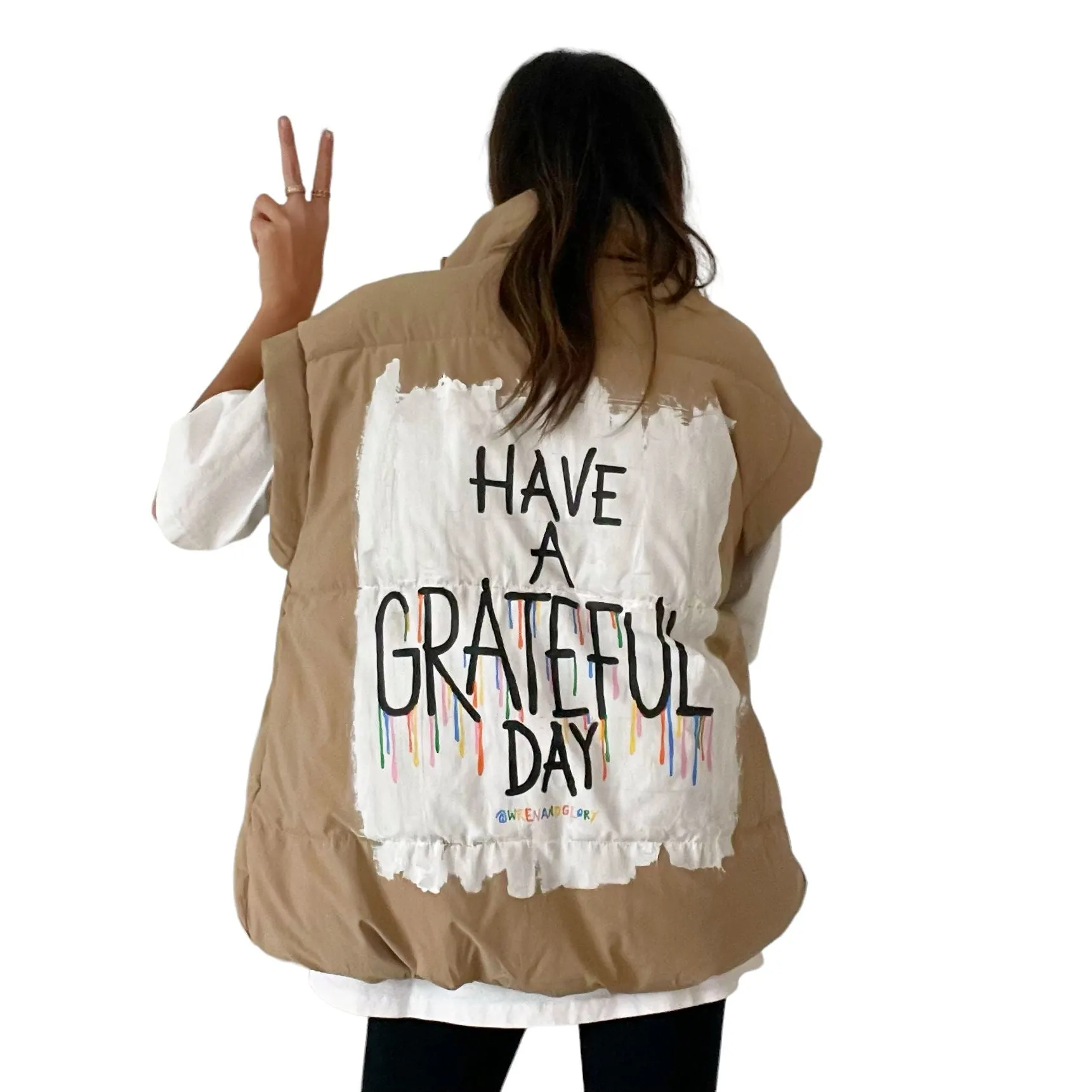 'Grateful' Painted Puffer Vest