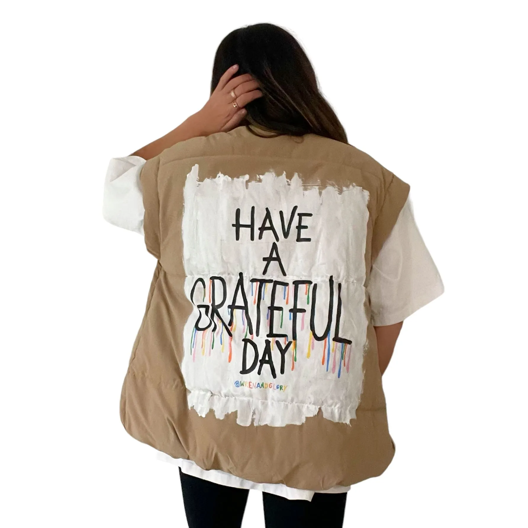 'Grateful' Painted Puffer Vest