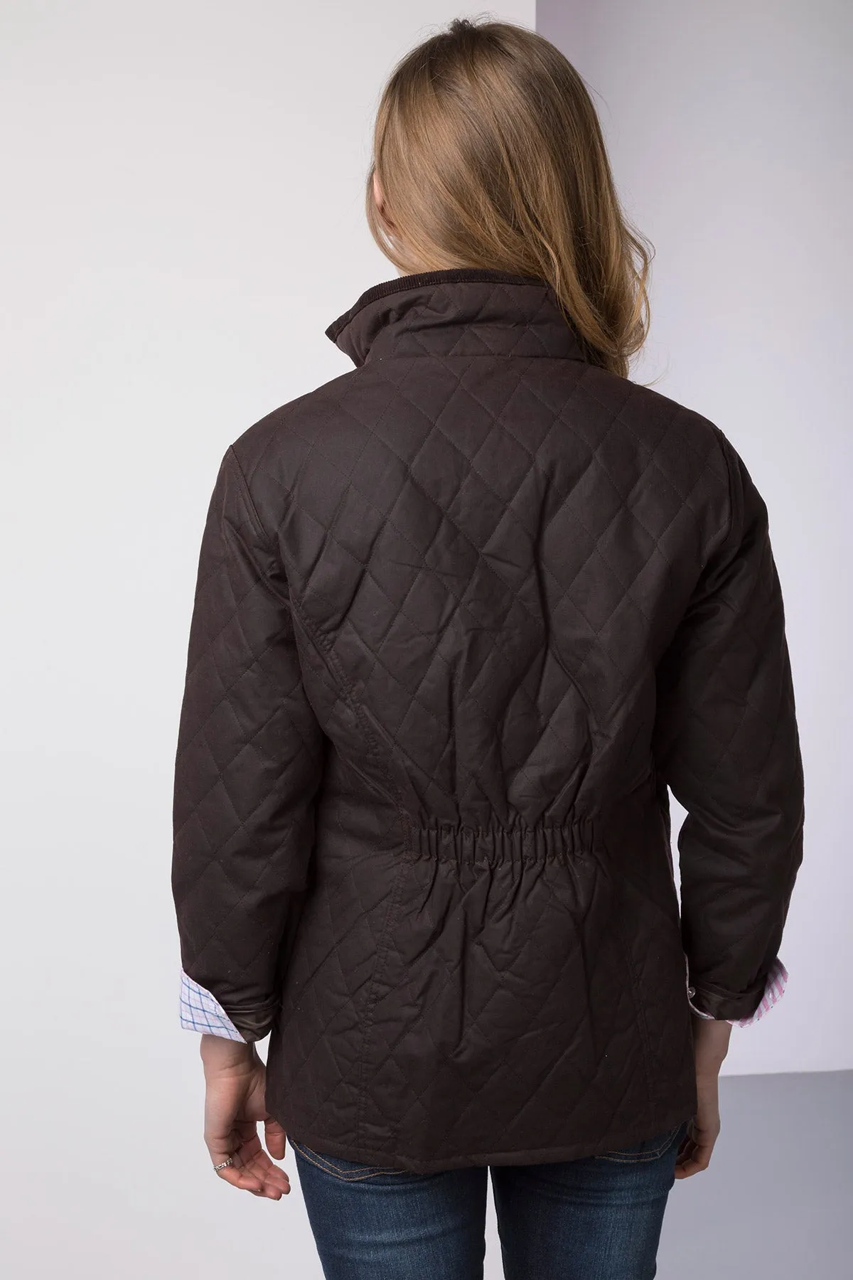 Ladies Diamond Quilted Wax Jacket with Elasticated Back