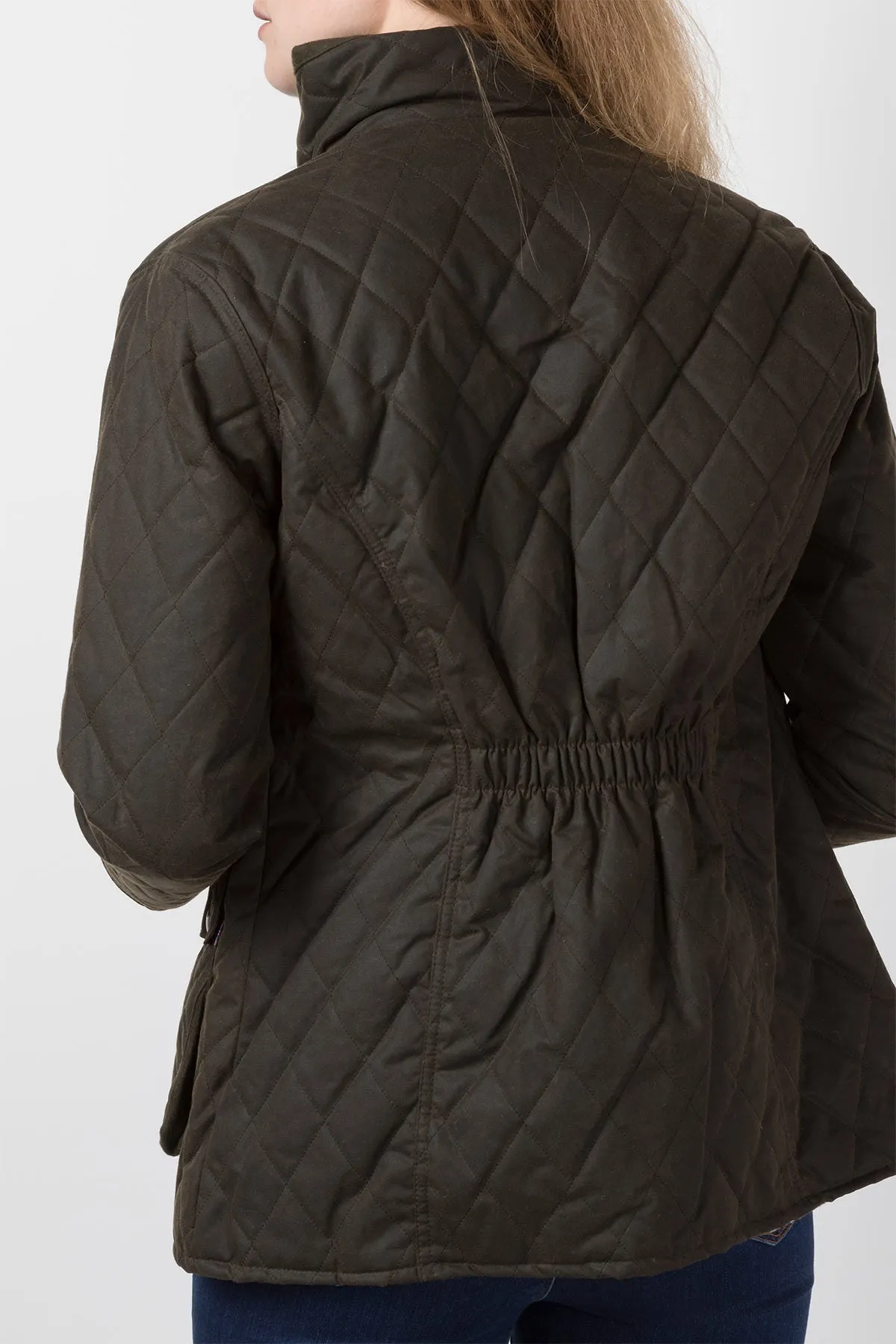 Ladies Diamond Quilted Wax Jacket with Elasticated Back