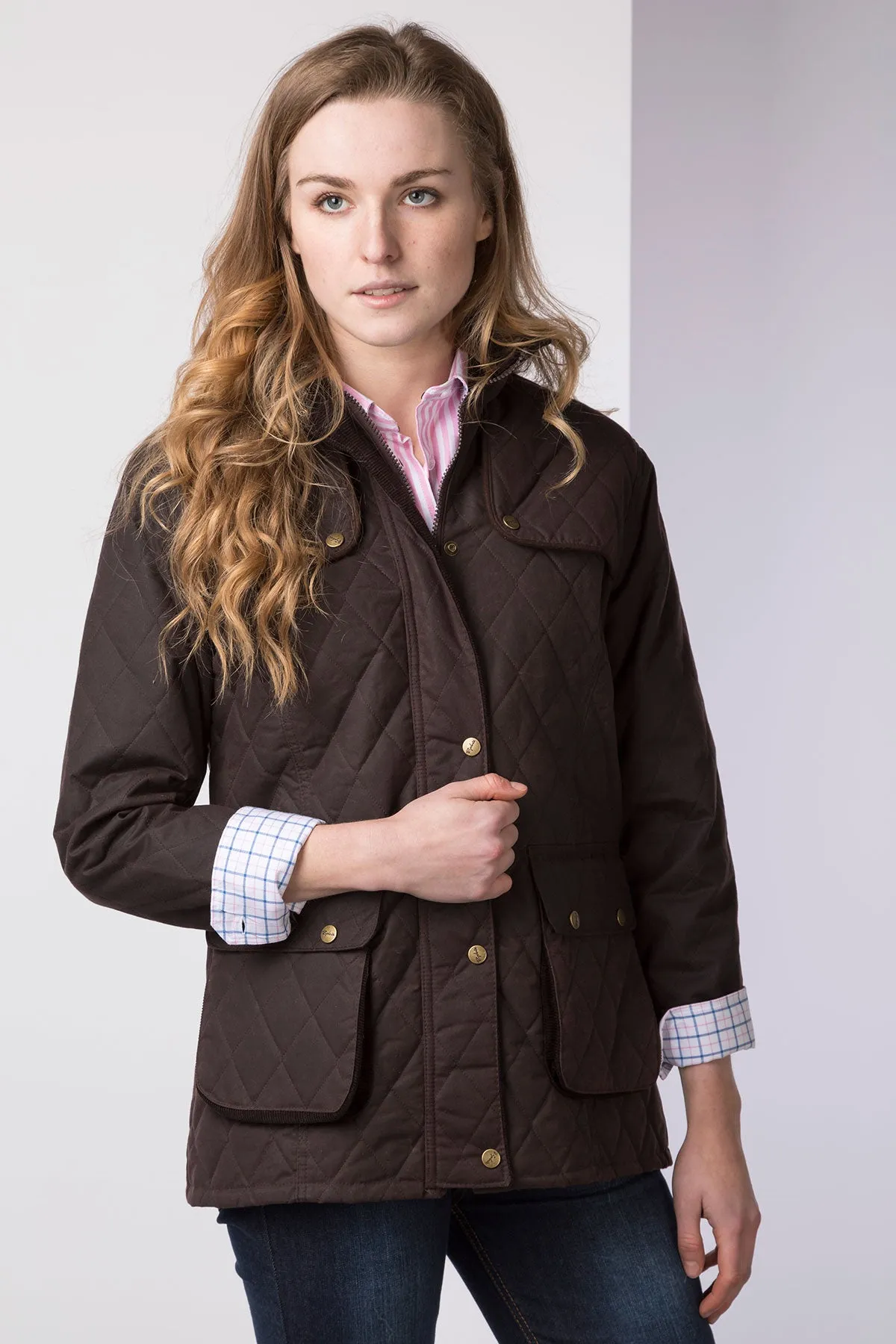 Ladies Diamond Quilted Wax Jacket with Elasticated Back