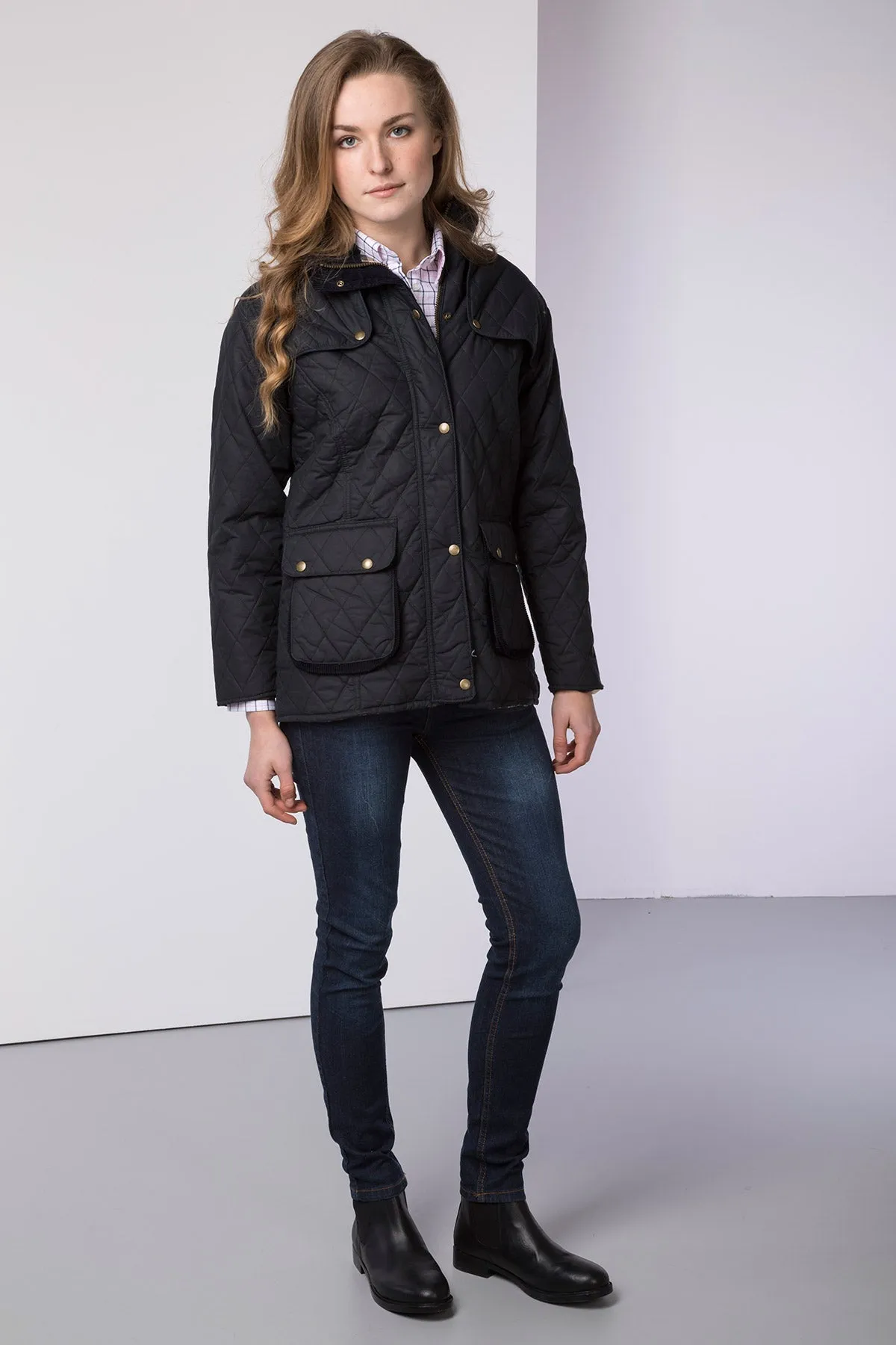 Ladies Diamond Quilted Wax Jacket with Elasticated Back