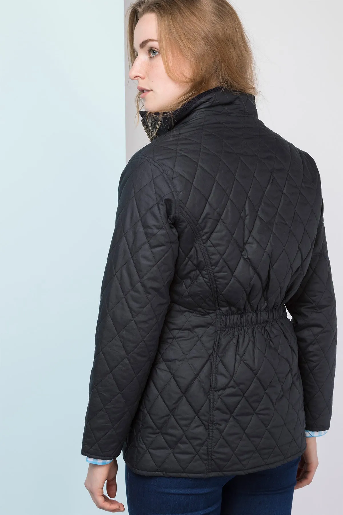 Ladies Diamond Quilted Wax Jacket with Elasticated Back