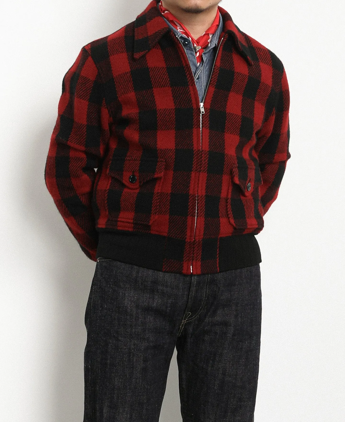 Lot 356 Buffalo Plaid Wool Ribbed Jacket - Red/Black