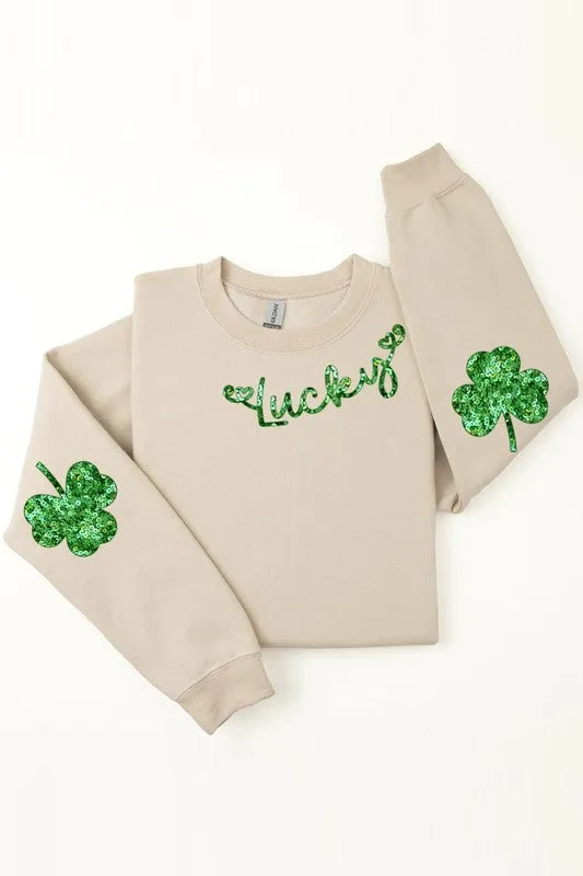 Lucky Shamrock Elbow Graphic Fleece Sweatshirts.