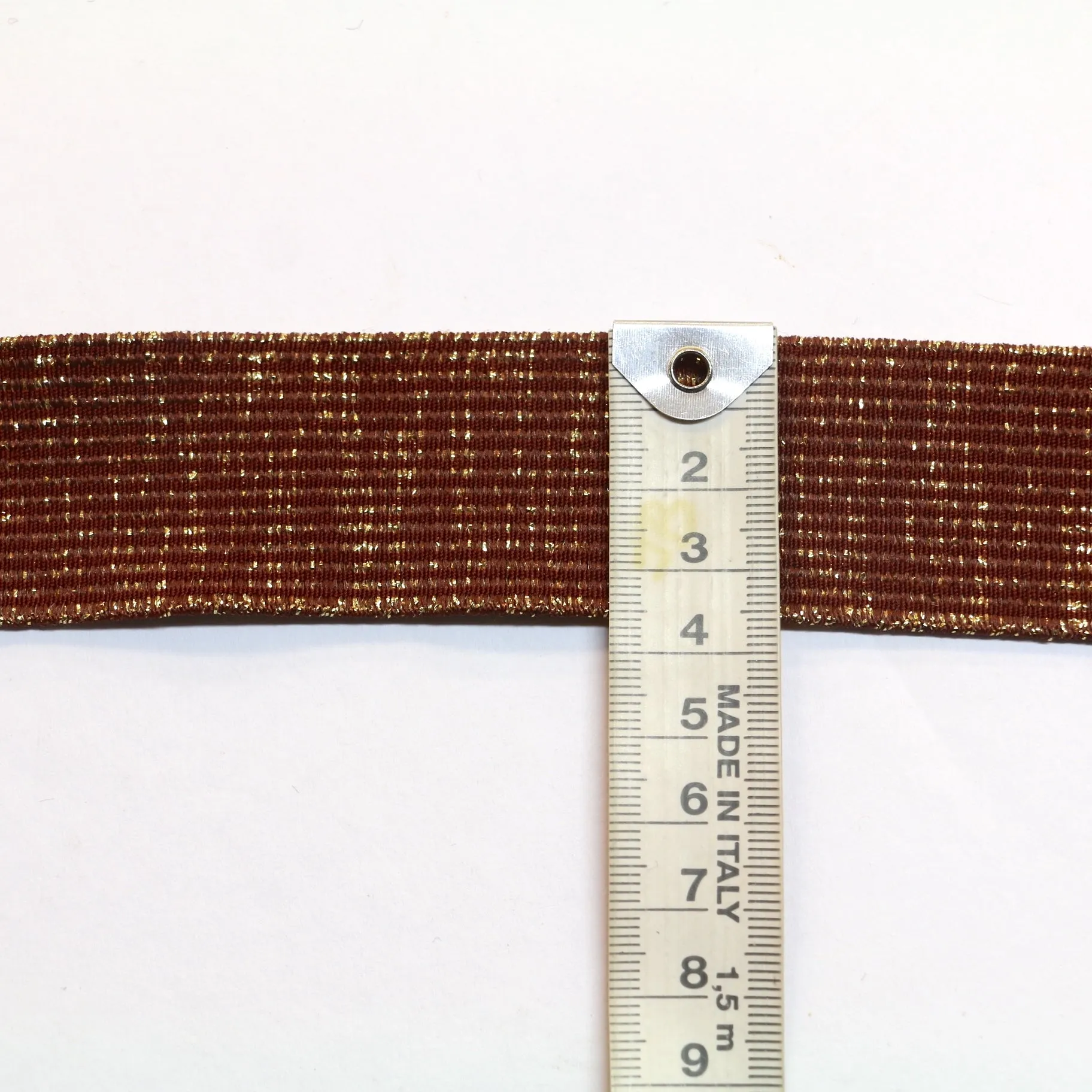 Metallic Fancy Elastic (35mm/ 1 1/4") - Striped Terracotta/Gold Metallic