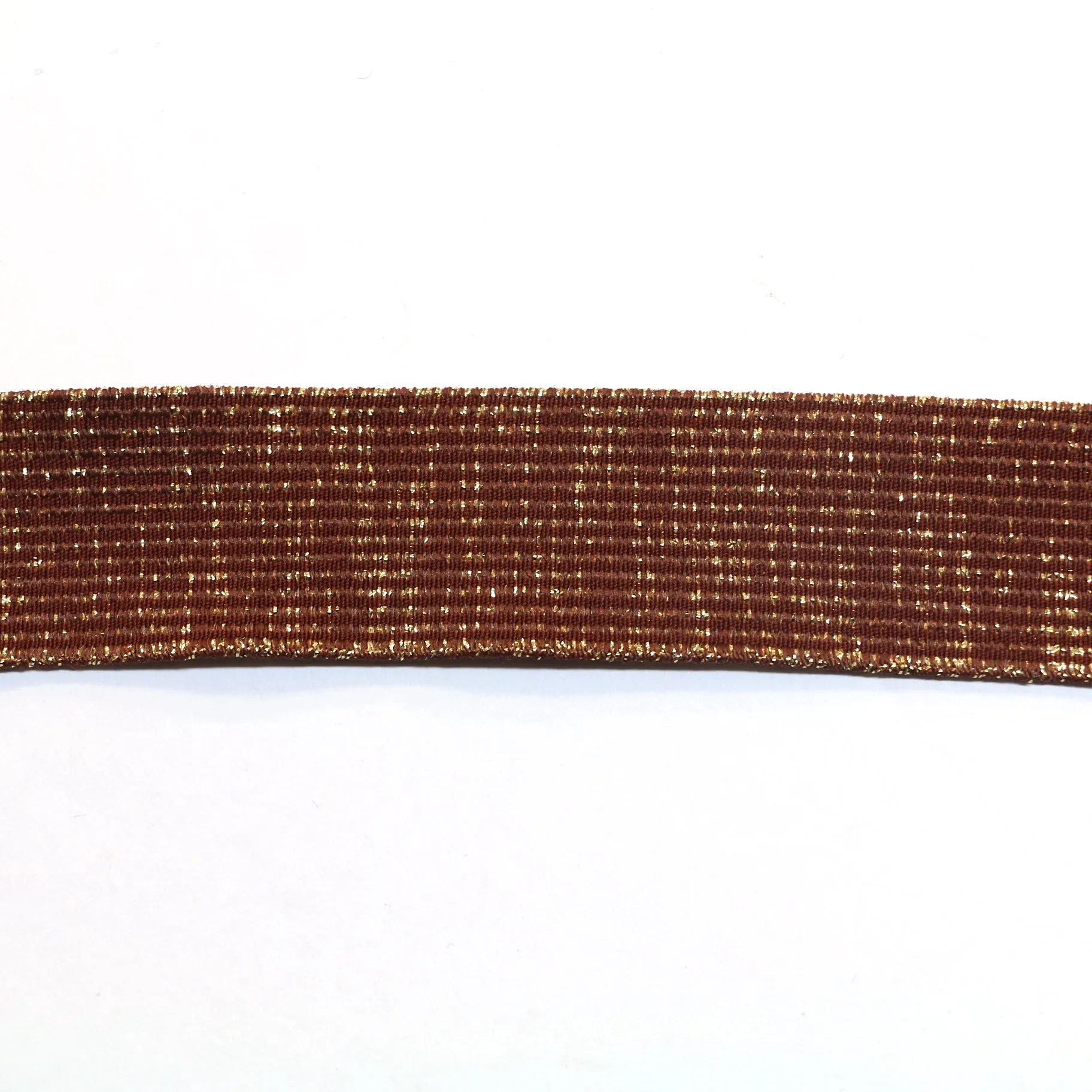 Metallic Fancy Elastic (35mm/ 1 1/4") - Striped Terracotta/Gold Metallic