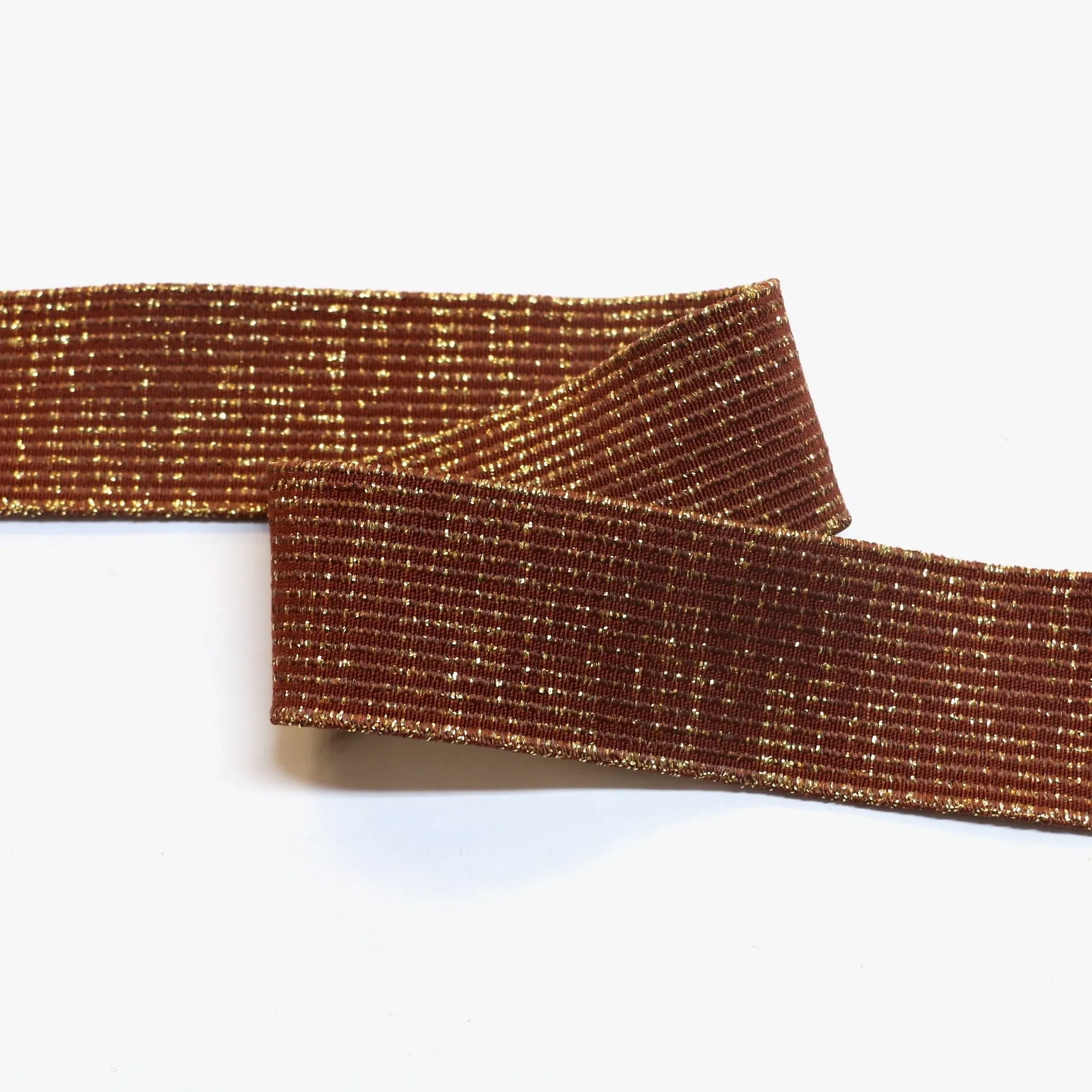 Metallic Fancy Elastic (35mm/ 1 1/4") - Striped Terracotta/Gold Metallic