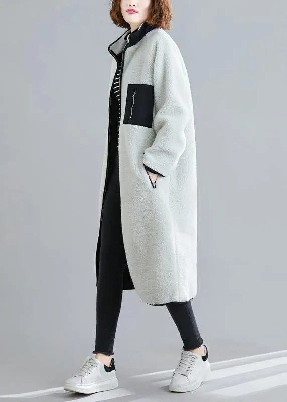 Natural zippered patchwork Plus Size tunics white box women coats