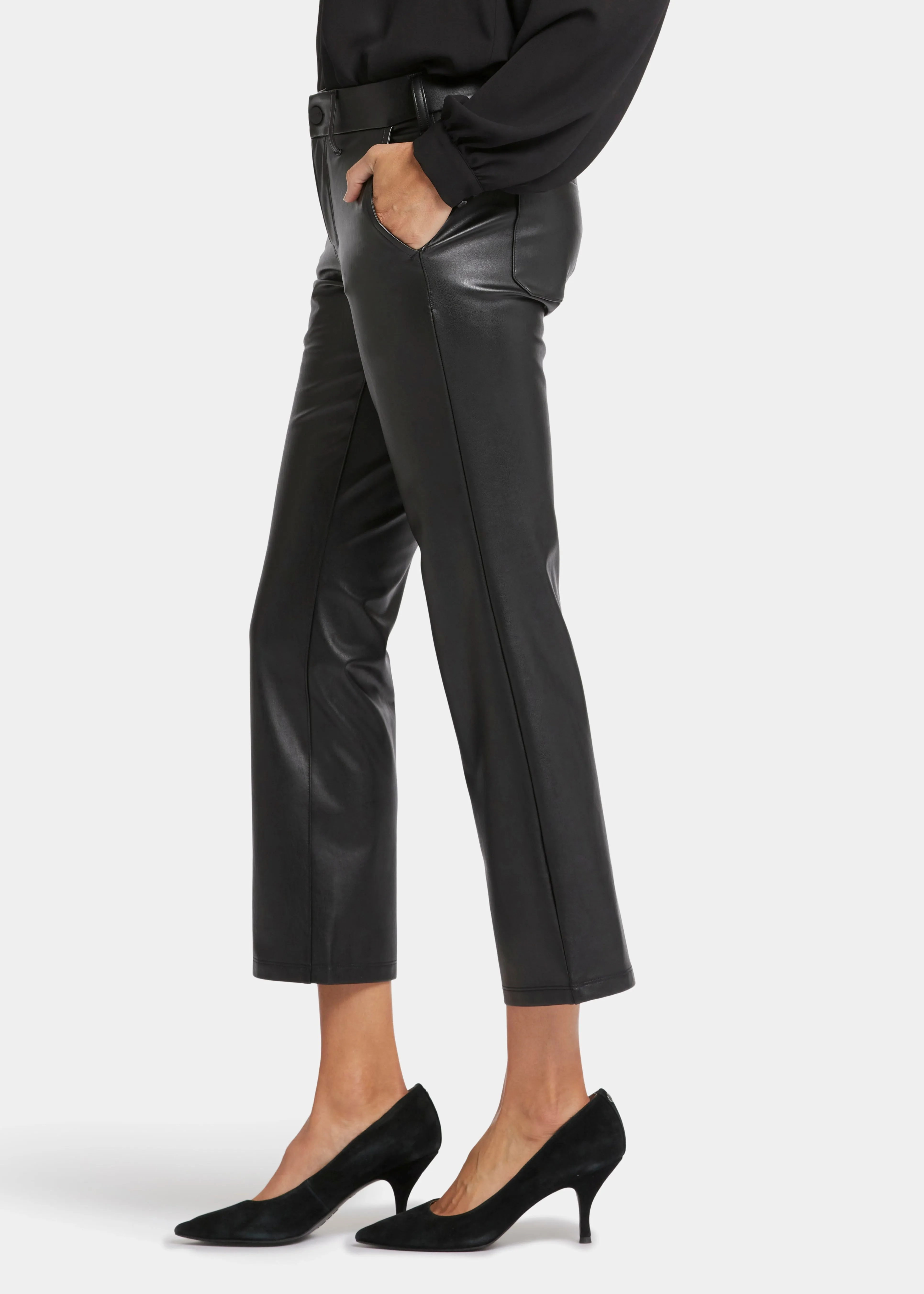 NYDJ - Faux Leather Straight Leg Ankle Pants - Black