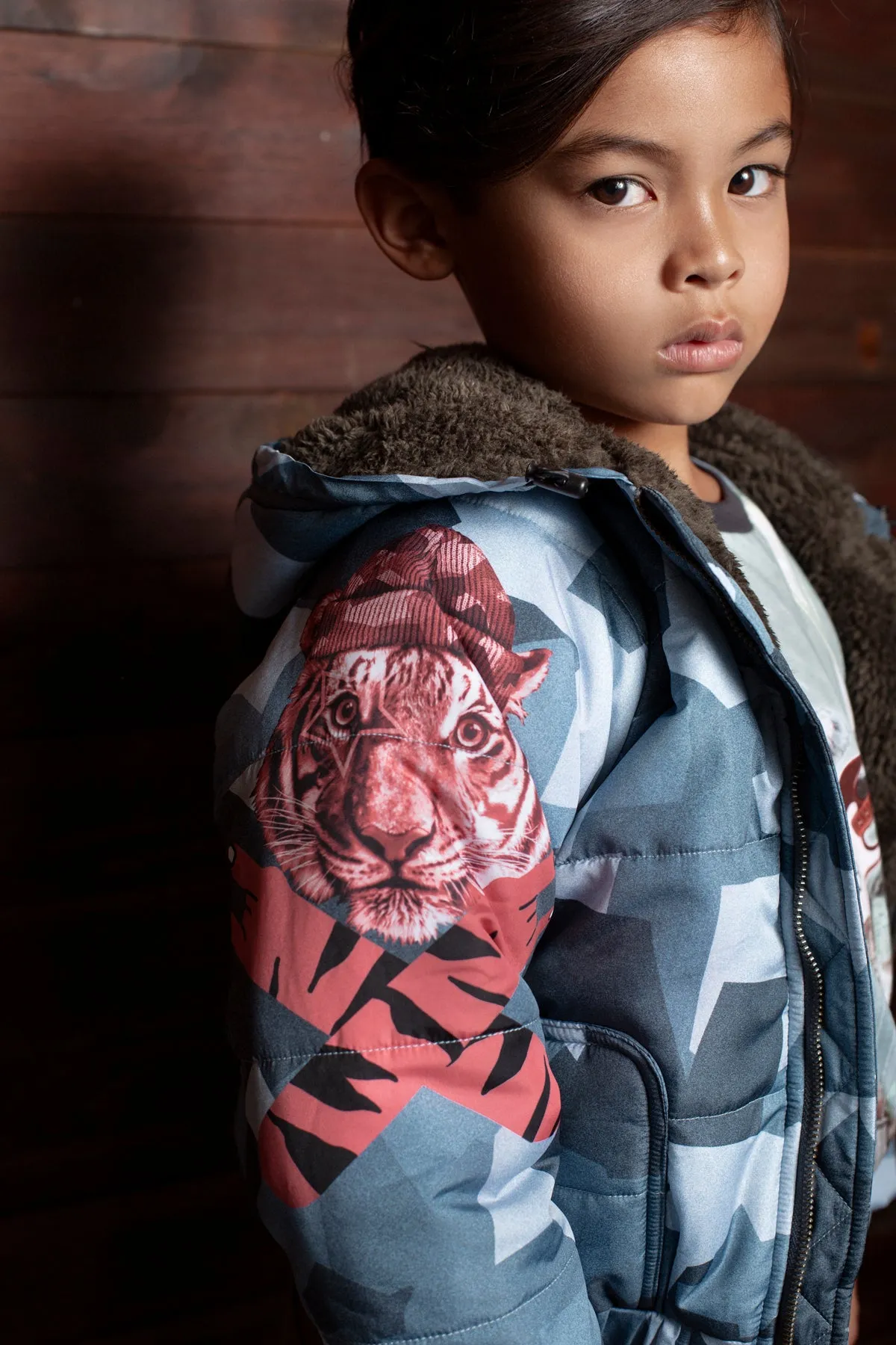 Paper Wings Tiger Camo Puffer Kids Jacket