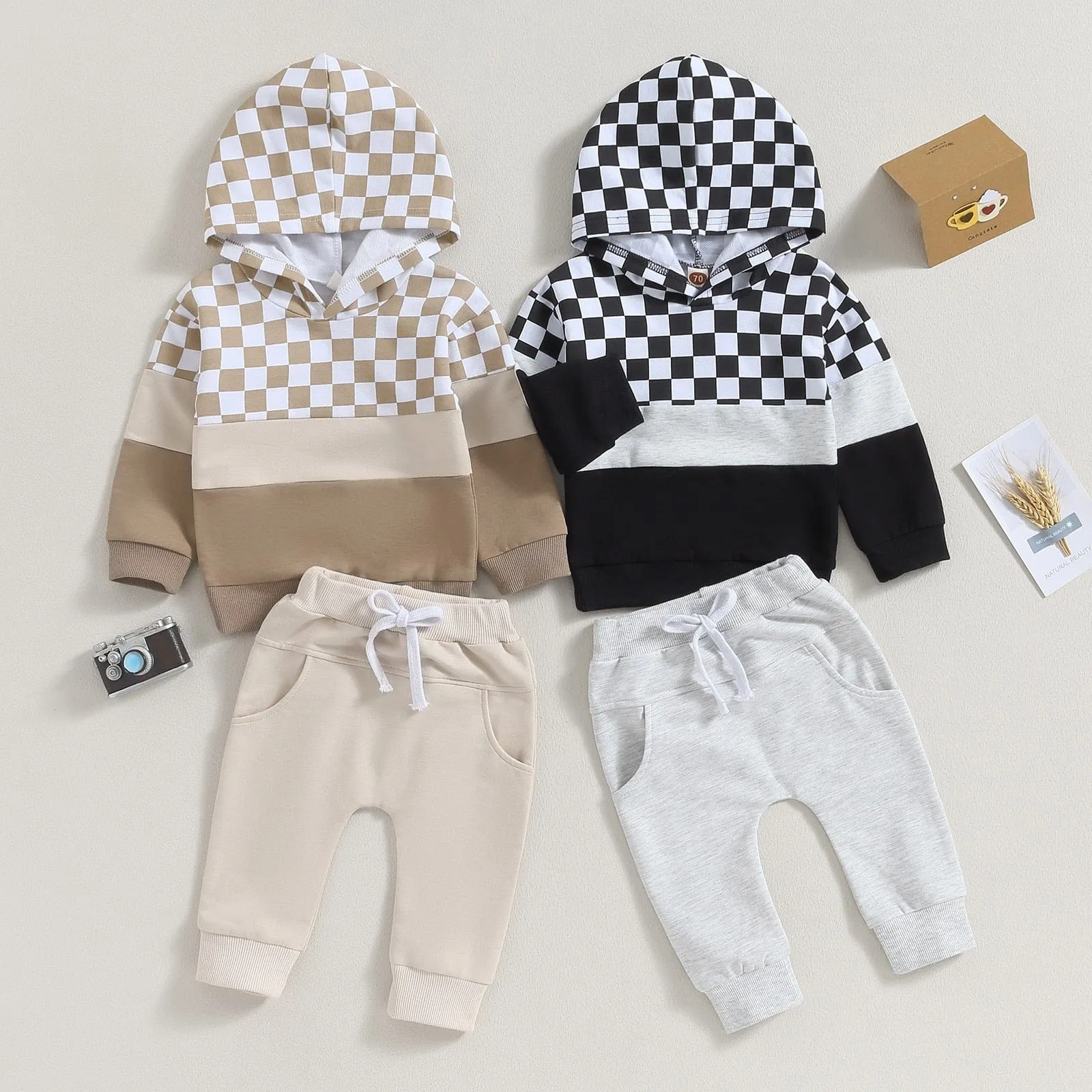 "Kayden" Sporty Checked 2 PC Warmup Set