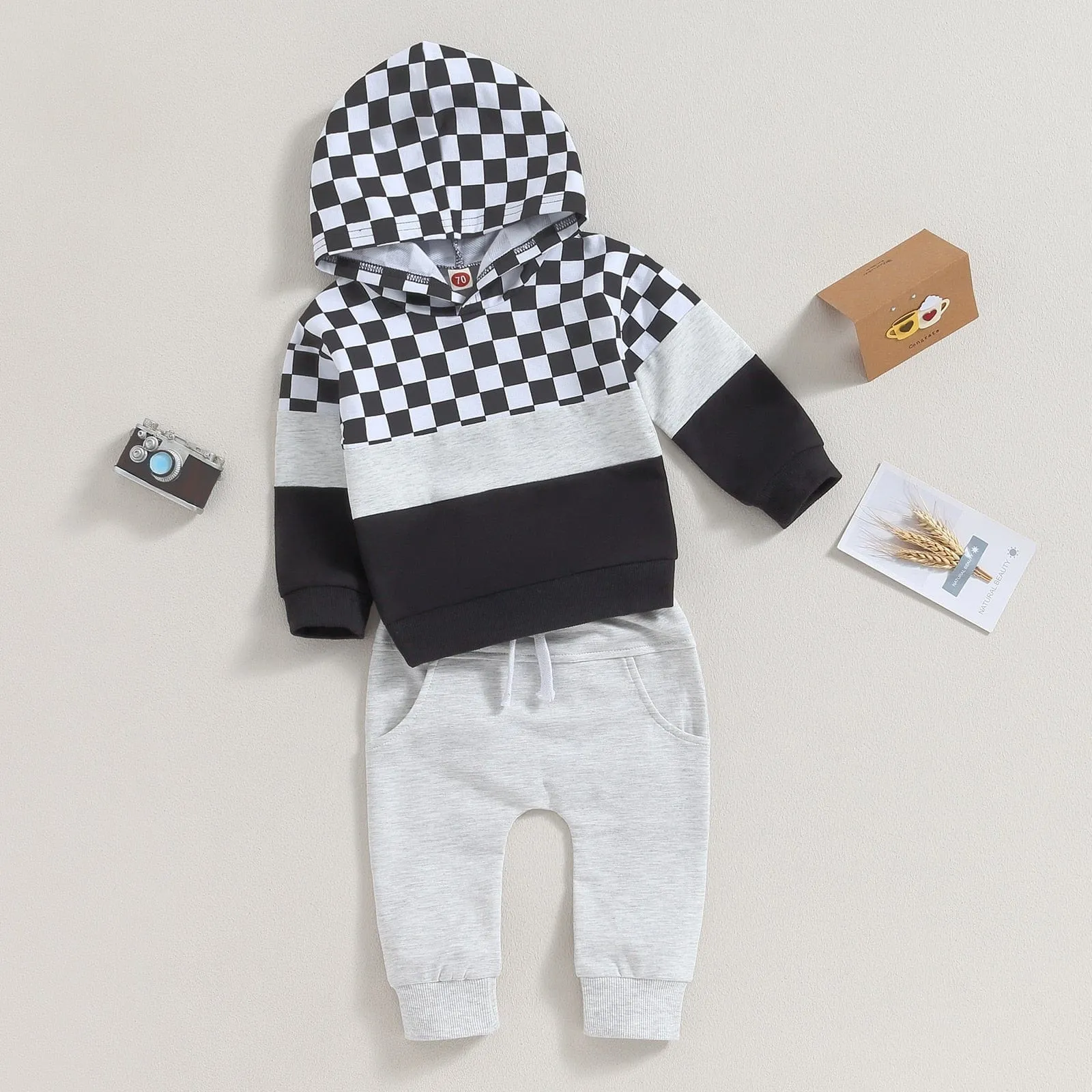 "Kayden" Sporty Checked 2 PC Warmup Set