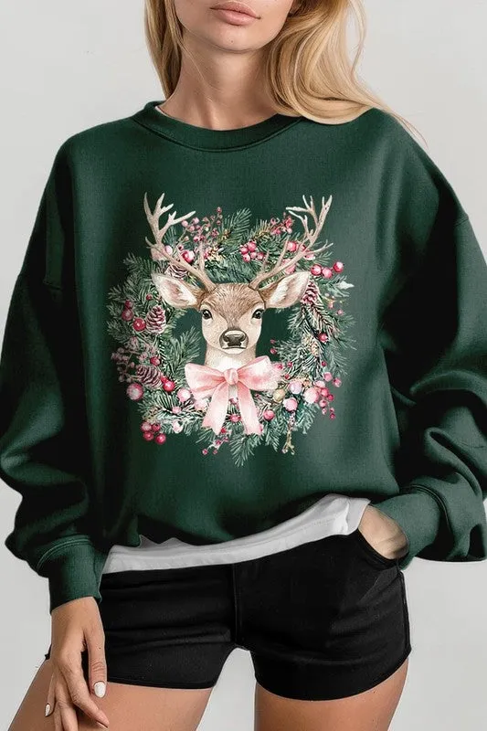 Reindeer Christmas Graphic Fleece Sweatshirts