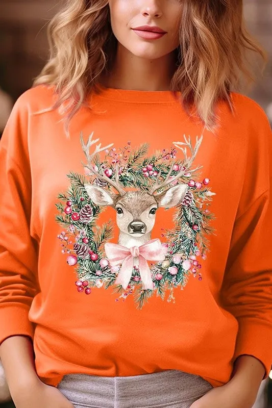 Reindeer Christmas Graphic Fleece Sweatshirts