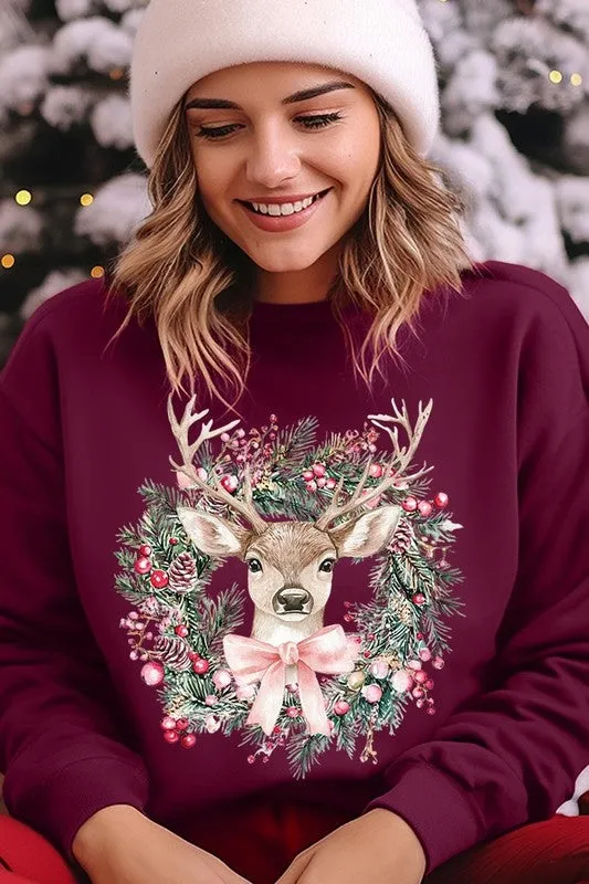 Reindeer Christmas Graphic Fleece Sweatshirts