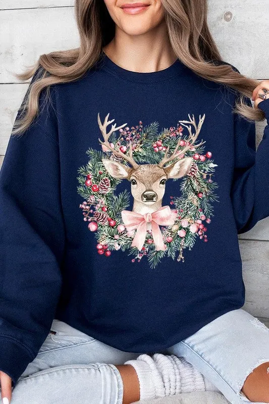 Reindeer Christmas Graphic Fleece Sweatshirts