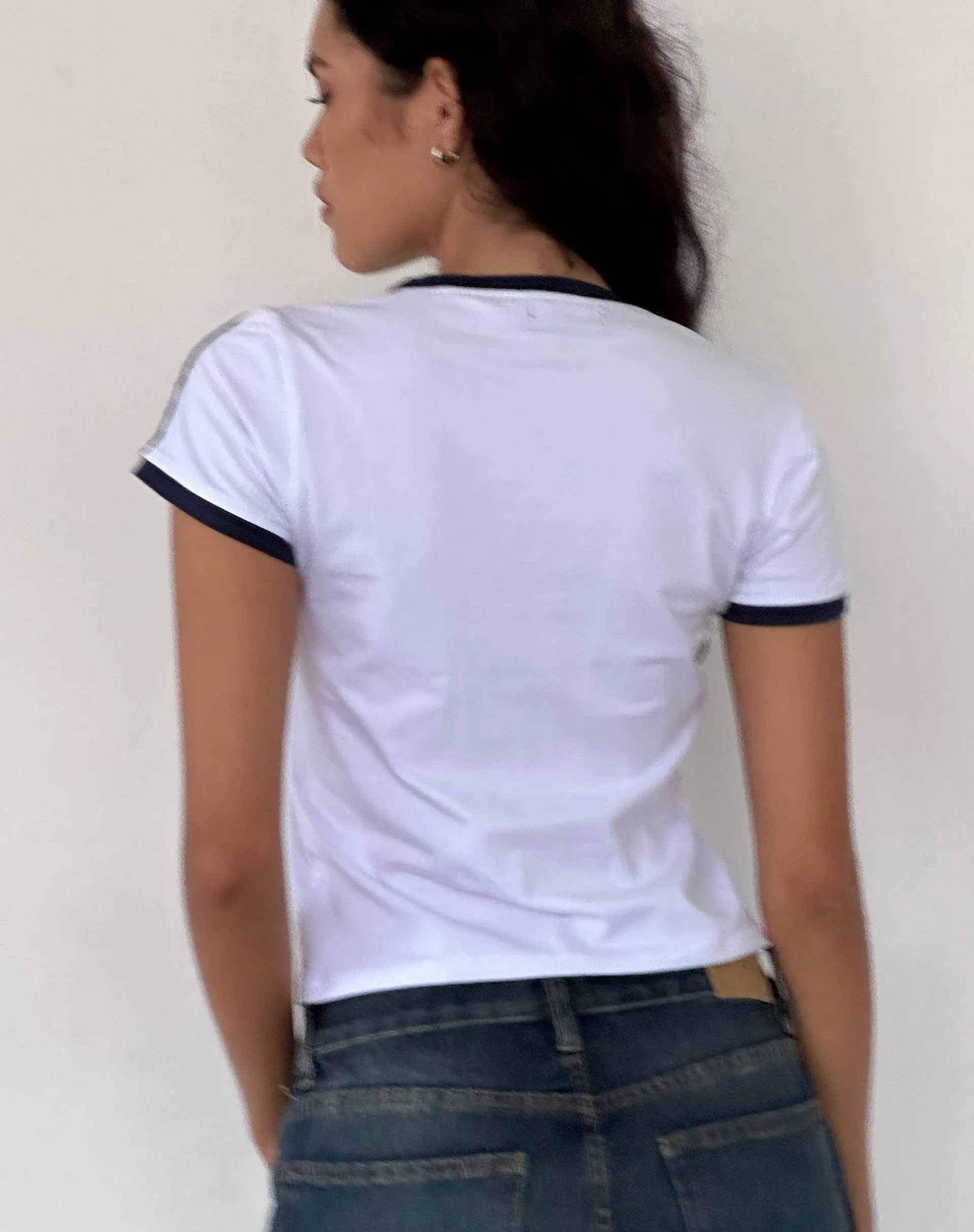 Salda Sporty Tee in White with Navy Binding