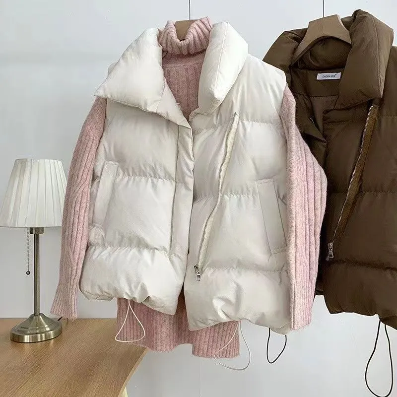 Solid Color Stand Collar Puffer Vest for Women (3 colors)