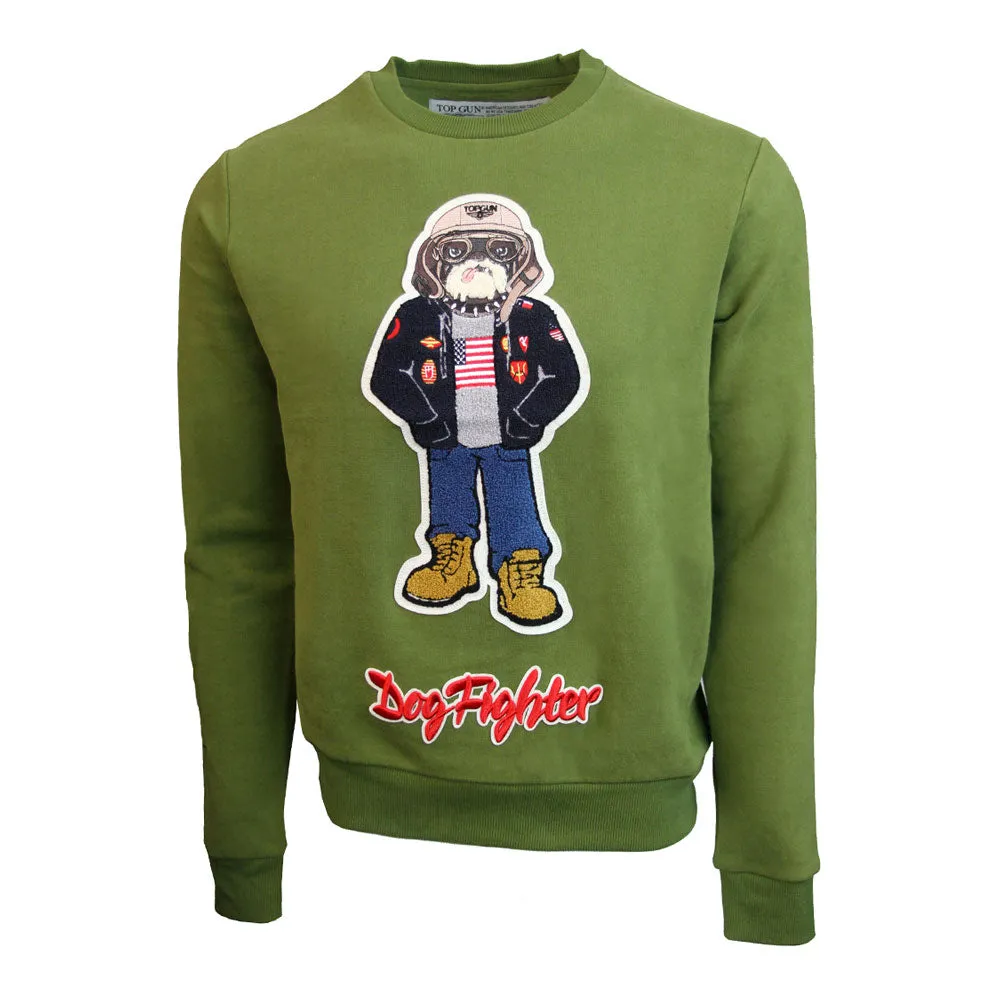 Top Gun Dog Fighter Crewneck Sweatshirt Olive