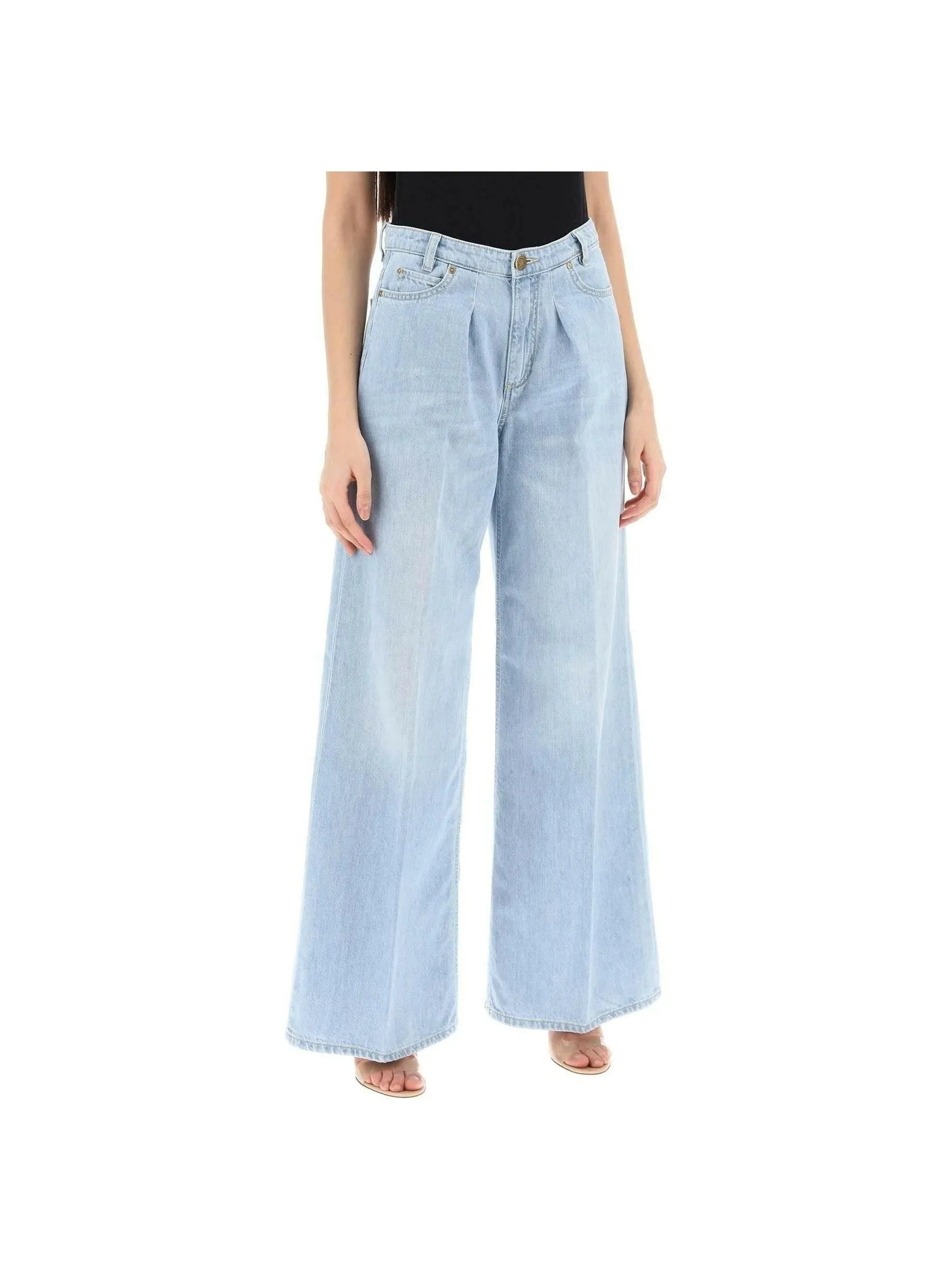 Wide-Leg Vintage-Washed Denim Jeans