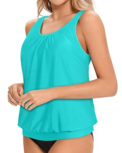 Women's Tank Tops Loose Fit Modest Blouson Swim Top-Aqua