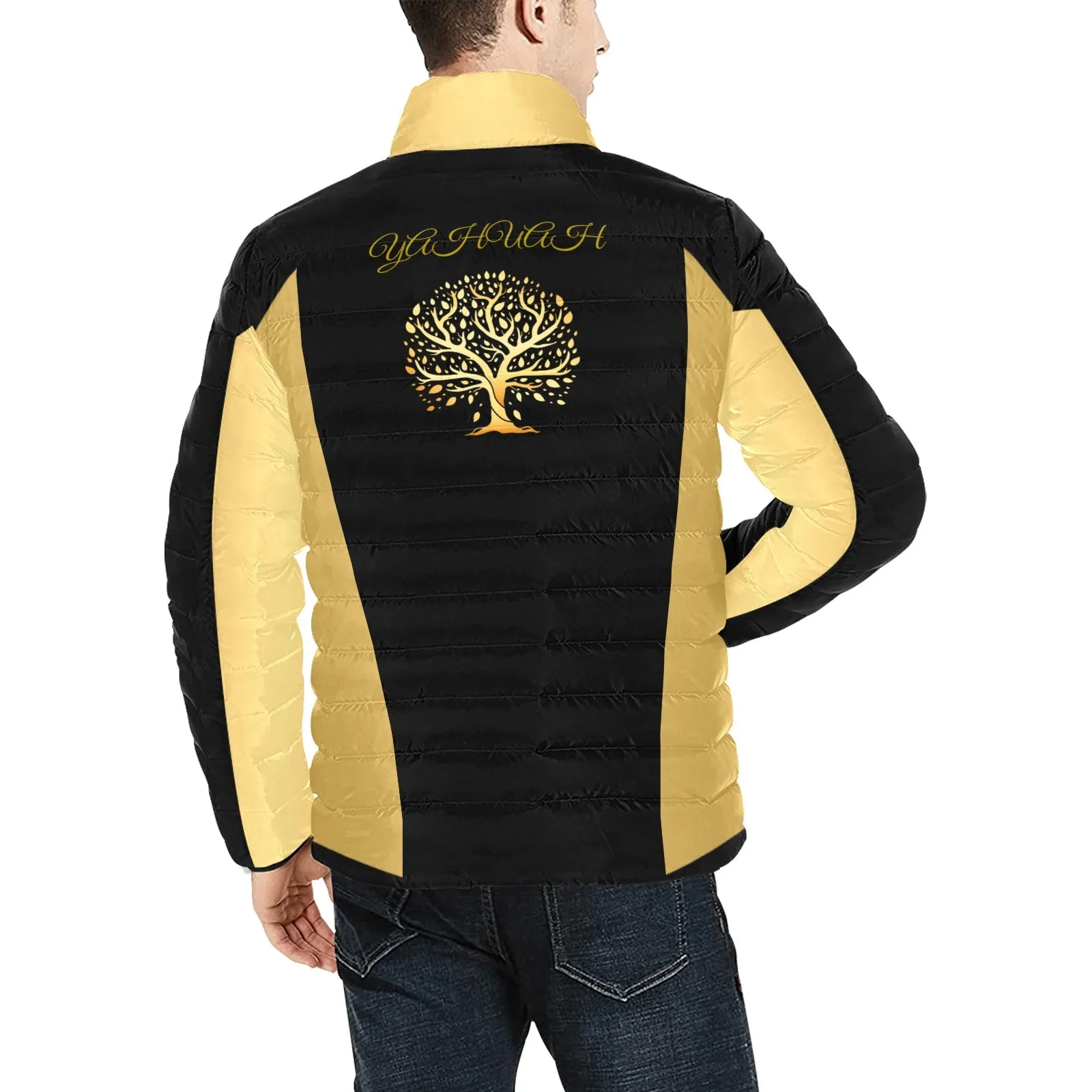 Yahuah-Tree of Life 01 Elect Men's Designer Stand Collar Puffer Jacket